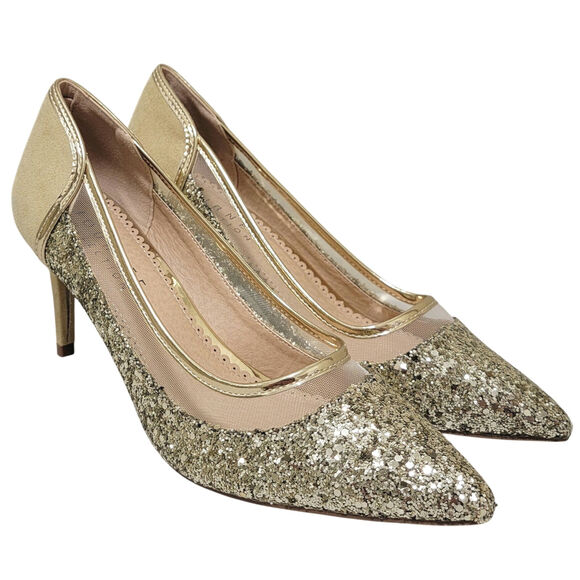 Journee Collection Women Kalani Classic Pump Heels Size US 8M Gold Glitter - Picture 1 of 3